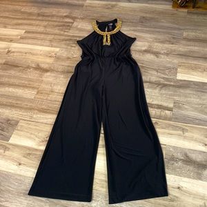 Bisou Bisou Jumpsuit gold tone beaded collar